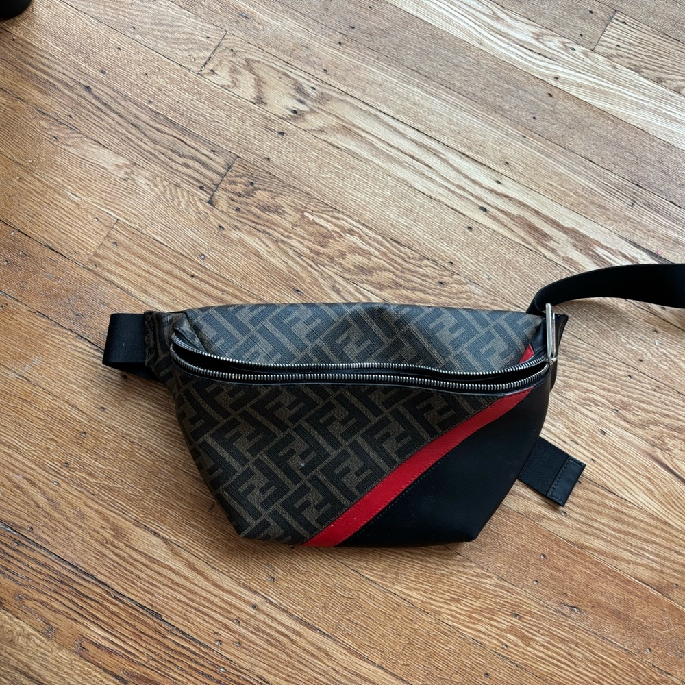 Fendi Black and Brown Belt Bag with Red Accent